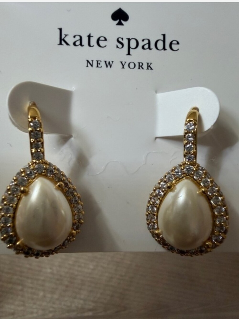 Kate Spade- Pave Halo Drop Earrings (Cream & Gold ) - Picture 6 of 6